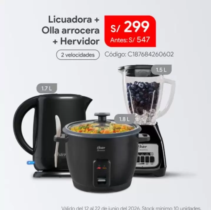 Oster - Licuadora + Olla arrocera + Hervidor