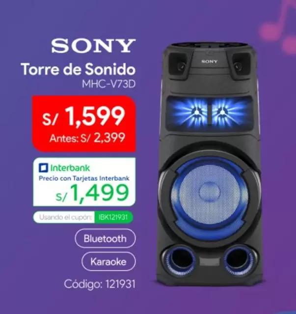 Sony - Torre de Sonido MHC-V73D