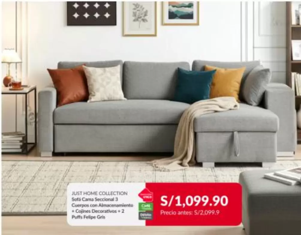 Sofa Cama Seccional 3 Cuerpos con Almacenamiento