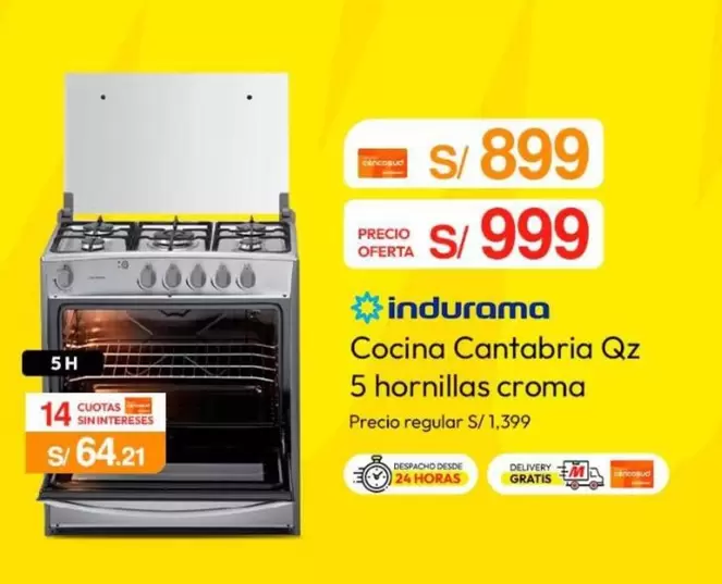 Indurama - Cocina Cantabria Qz 5 hornillas croma