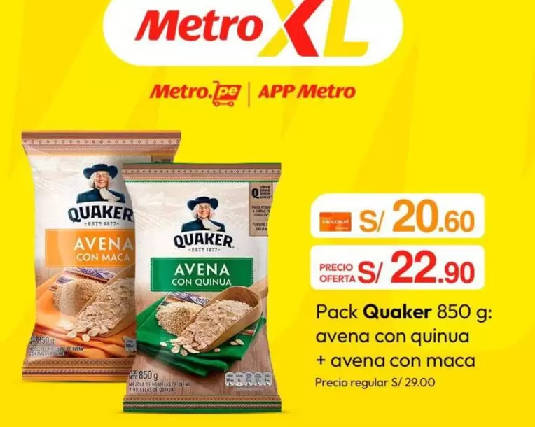 Metro - Pack Quáker 850 g: avena con quinoa + avena con maca