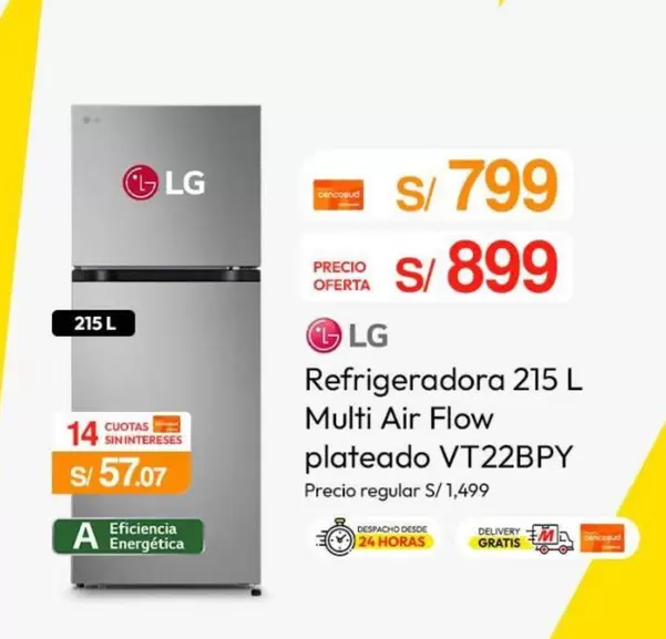 Lg - Refrigeradora 215 L Multi Air Flow plateado VT22BPY