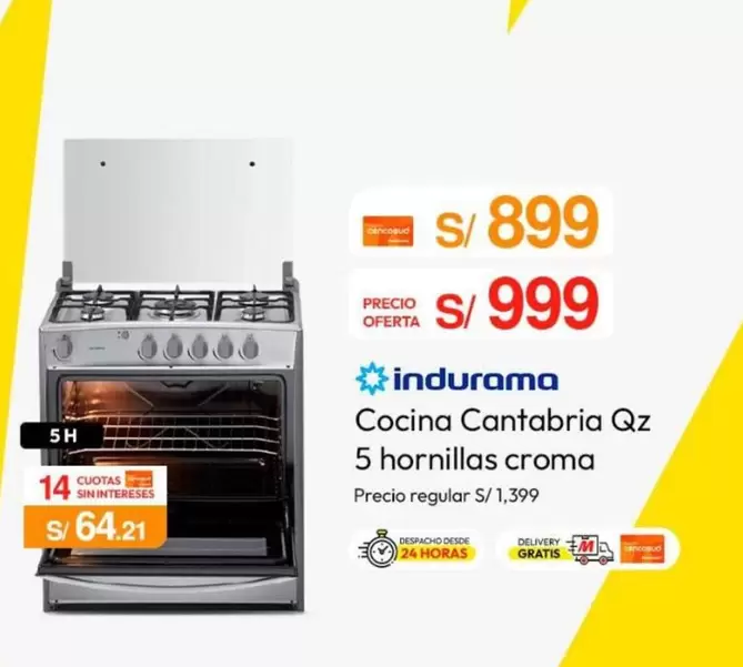 Indurama - Cocina Cantabria Qz 5 hornillas croma