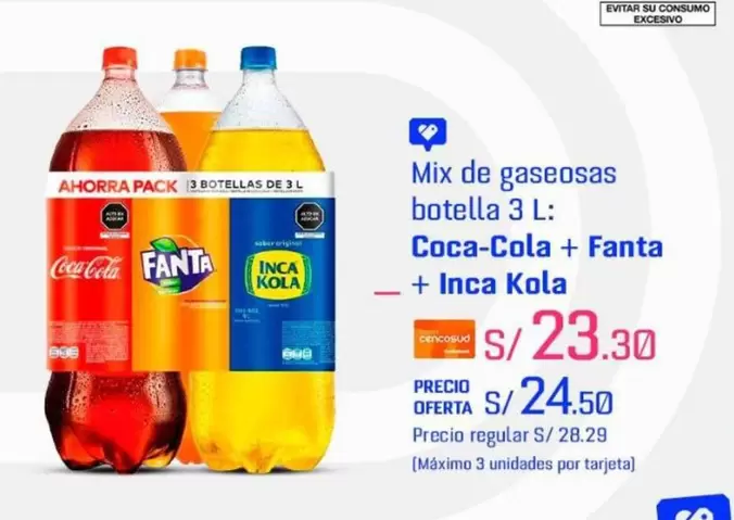 Coca-Cola - Mix de gaseosas botella 3 L:  + Fanta + Inca Kola