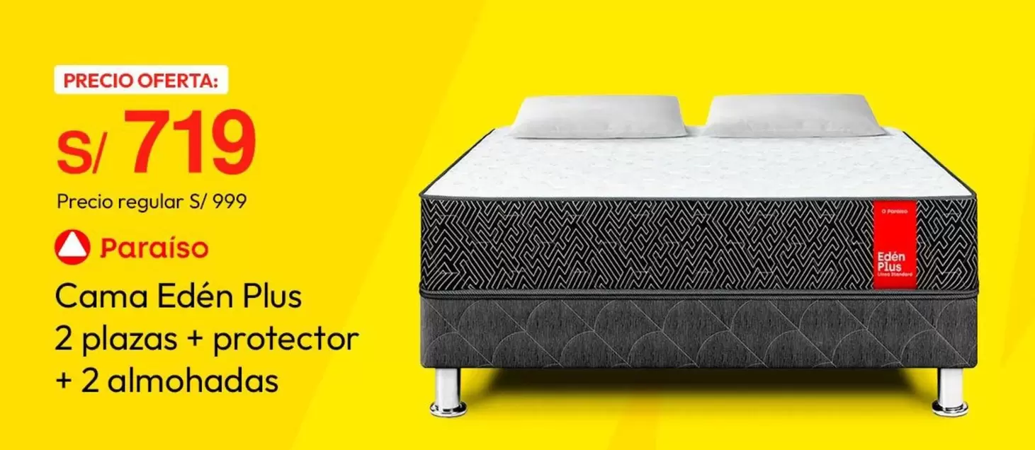 Paraiso - Cama Edén Plus 2 plazas + protector + 2 almohadas