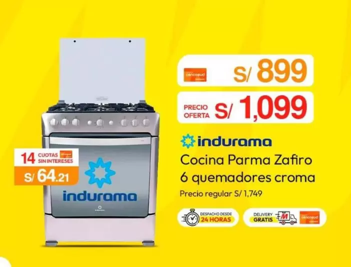 Indurama - Cocina Parma Zafiro 6 quemadores croma