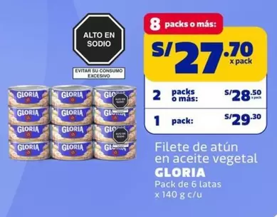 Gloria - Filete de atún en aceite vegetal