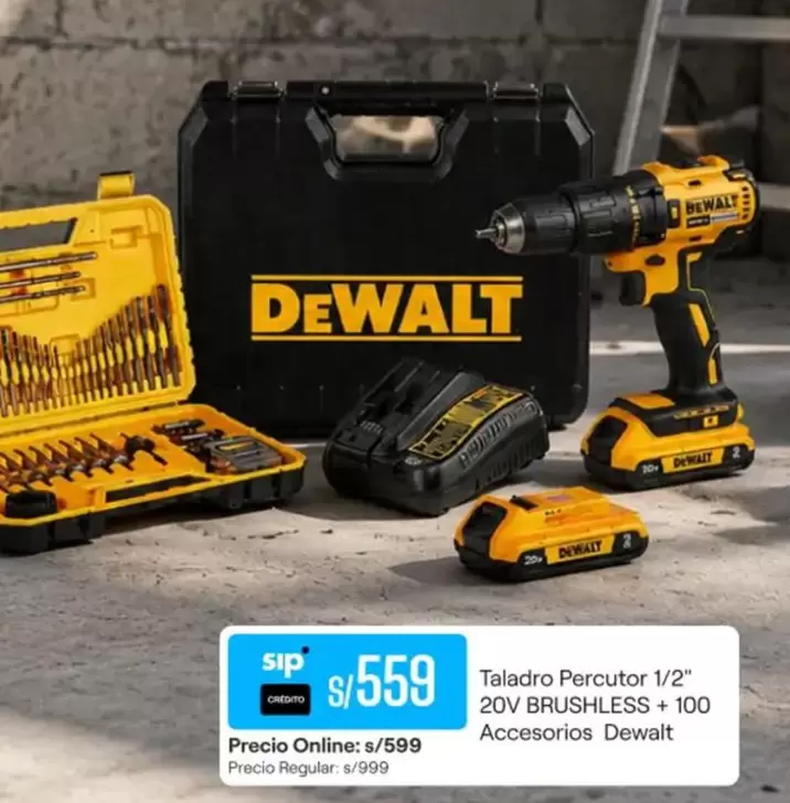 DeWalt - Taladro Percutor 1/2" 20V BRUSHLESS + 100 Accesorios