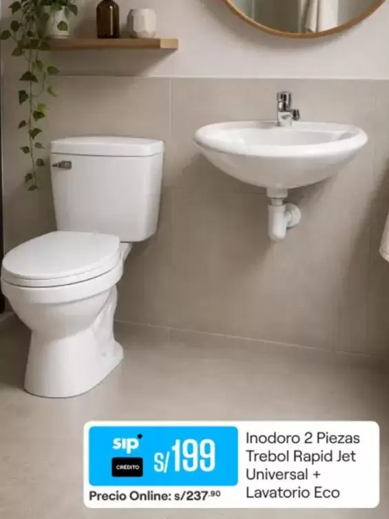 Trébol - Inodoro 2 Piezas Trebol Rapid Jet Universal + Lavatorio Eco