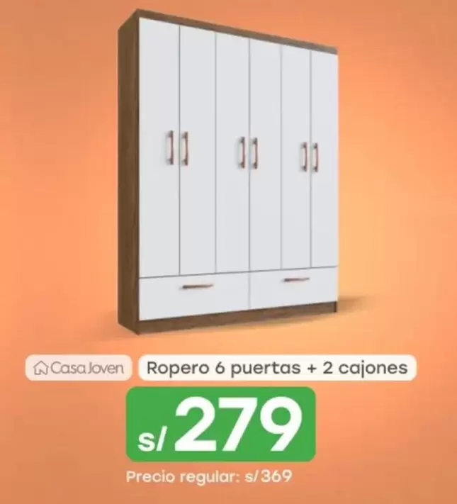 Casa Joven - Ropero 6 puertas + 2 cajones