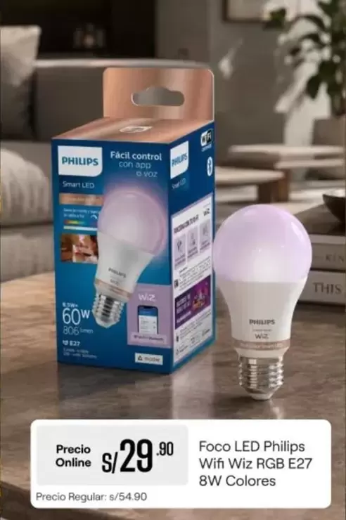 Philips - Foco LED Wiz RGB E27 8W Colores