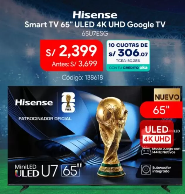 Hisense - Smart TV 65" ULED 4K UHD Google TV 65U7ESG