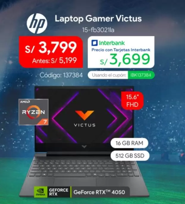 Hp - Laptop Gamer Victus 15-fb3021la