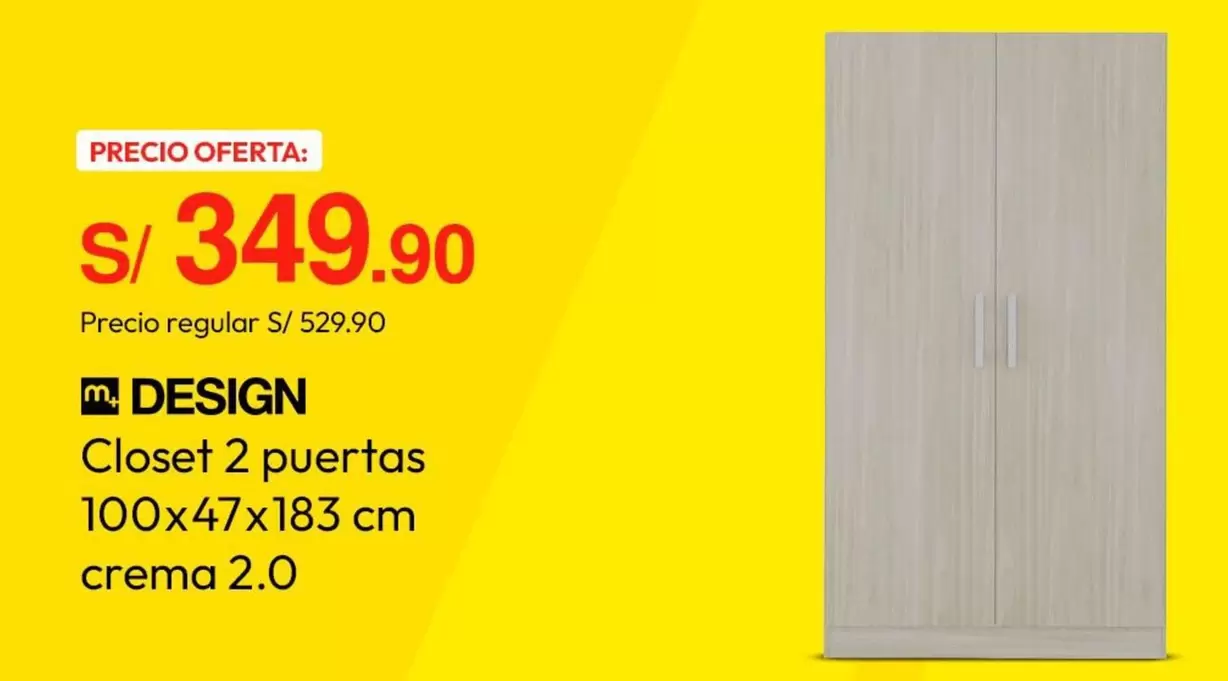 Closet 2 puertas 100x47x183 cm crema 2.0