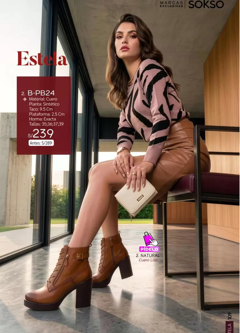 Natural - Estela B-PB24 Botineta Taco Fino
