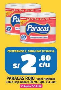 Paracas - Papel Higiénico Doble Hoja Rollo x 20 mt. Pqte. x 4 und.