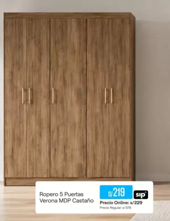 Ropero 5 Puertas Verona MDP Castaño