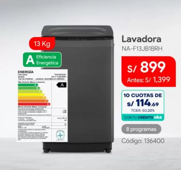 Panasonic - Lavadora NA-F13JB1BRH