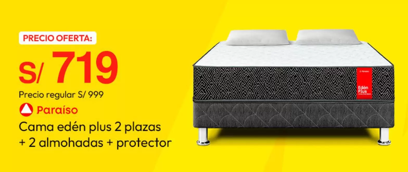 Paraiso - Cama edén plus 2 plazas + 2 almohadas + protector