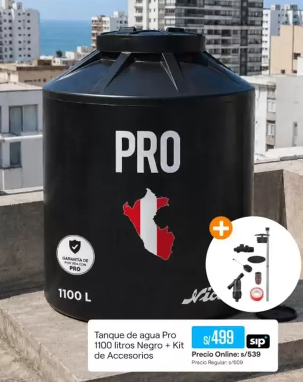 Vida - Tanque de agua 1100 litros Negro + Kit de Accesorios