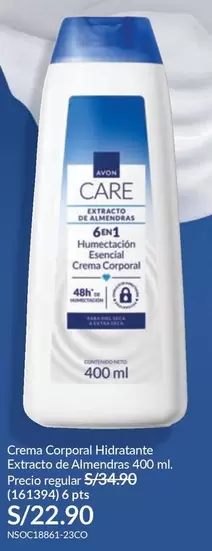 Avon Care - Crema Corporal Hidratante Extracto de Almendras 400 ml (161394)