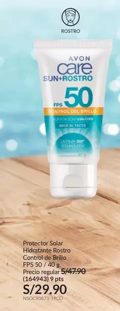 Avon - Protector Solar Hidratante Rostro Control de Brillo FPS 50 / 40 g