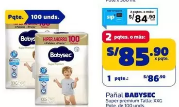 Babysec - Pañal Super premium Talla XXG Pqte. de 100 unds.