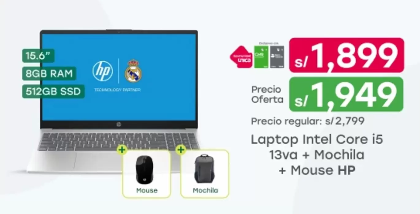Hp - Laptop Intel Core i5 13va + Mochila + Mouse HP