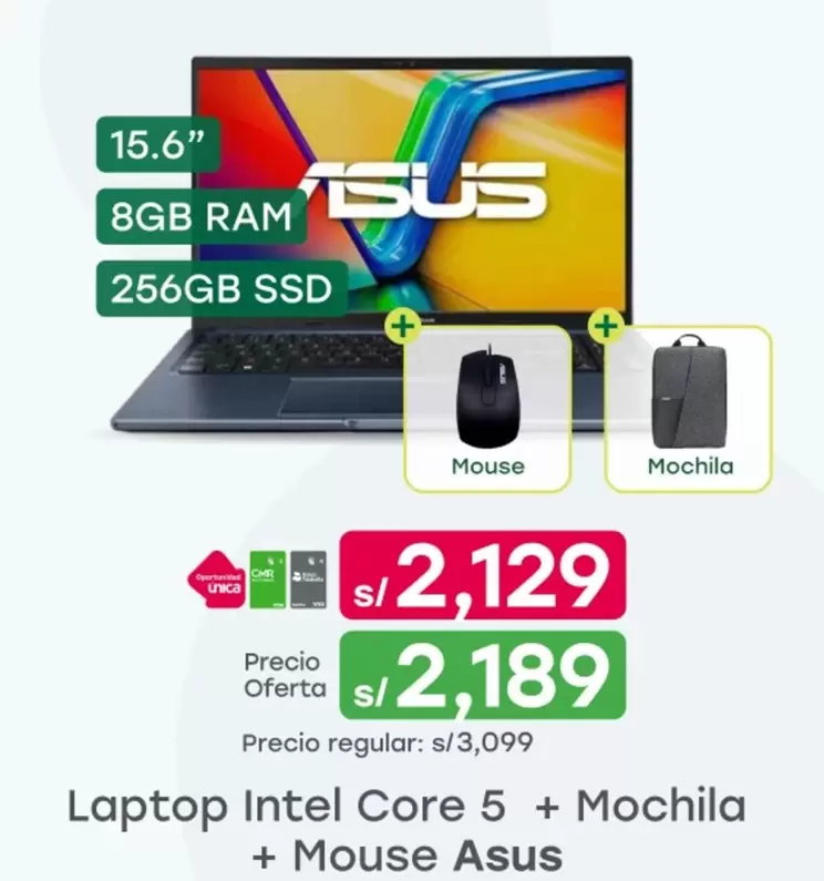 Asus - Laptop Intel Core 5 + Mochila + Mouse ASUS