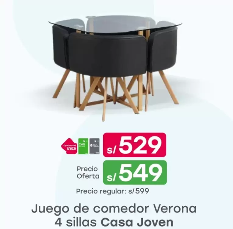 Casa Joven - Juego de comedor Verona 4 sillas