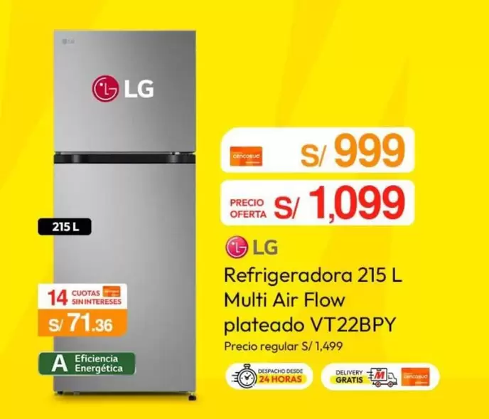 Lg - Refrigeradora 215 L Multi Air Flow plateado VT22BPY