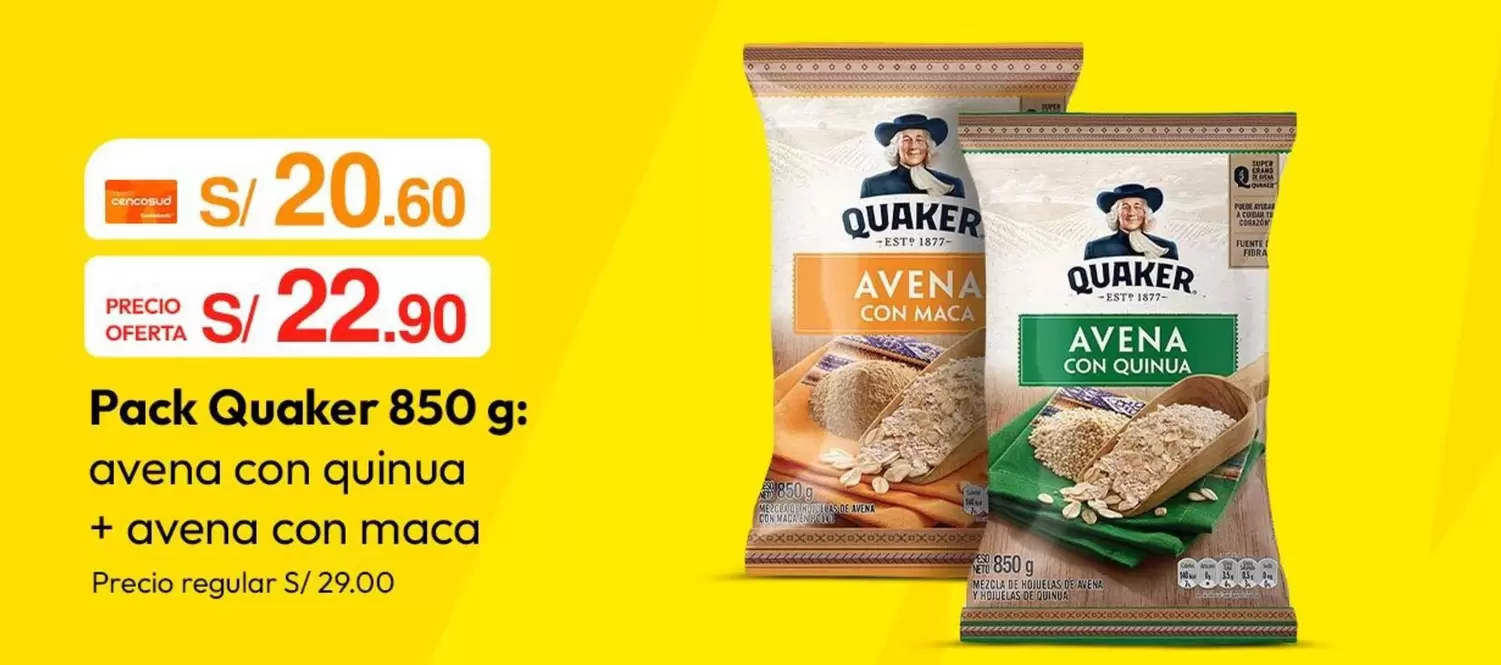 Quaker - Pack 850 g: avena con quinua + avena con maca