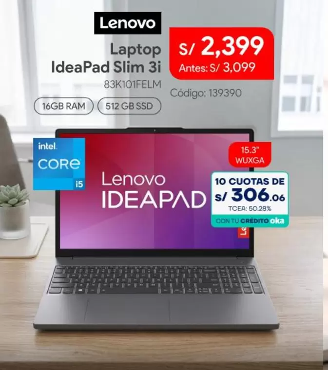 Lenovo - Laptop IdeaPad Slim 3i 83K101FELM