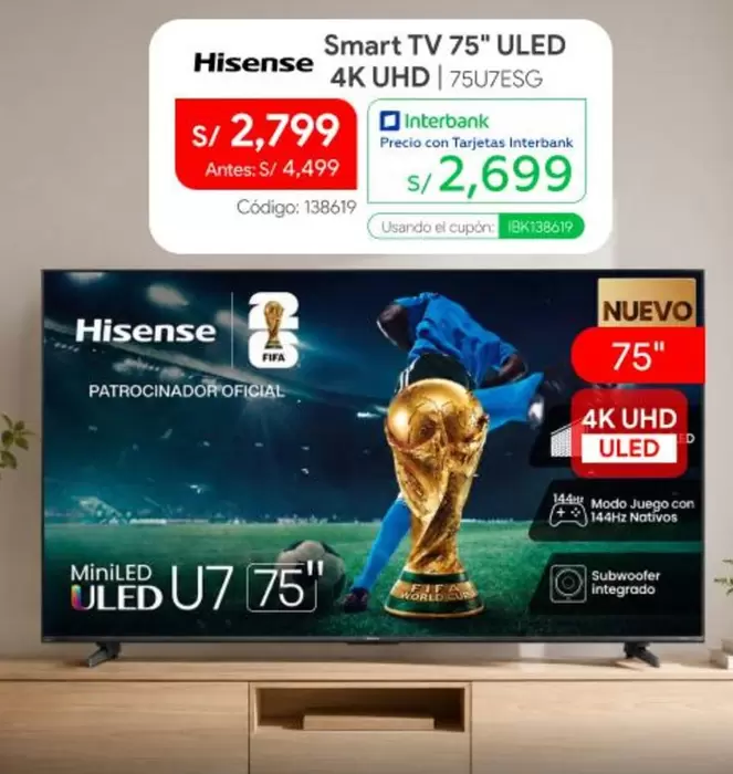Hisense - Smart TV 75" ULED 4K UHD 75U7ESG