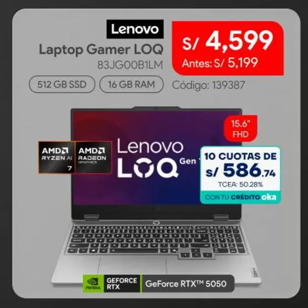 Lenovo - Laptop Gamer LOQ 83JG0081LM