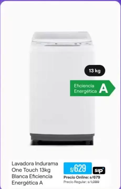 Indurama - Lavadora One Touch 13kg