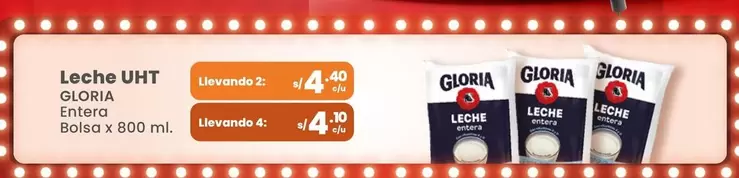 Gloria - Leche UHT Entera Bolsa