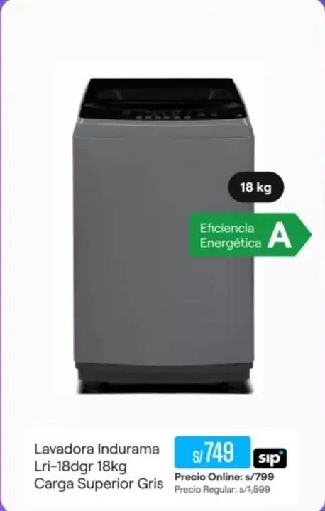 Indurama - Lavadora Lri-18dgr 18kg Carga Superior Gris