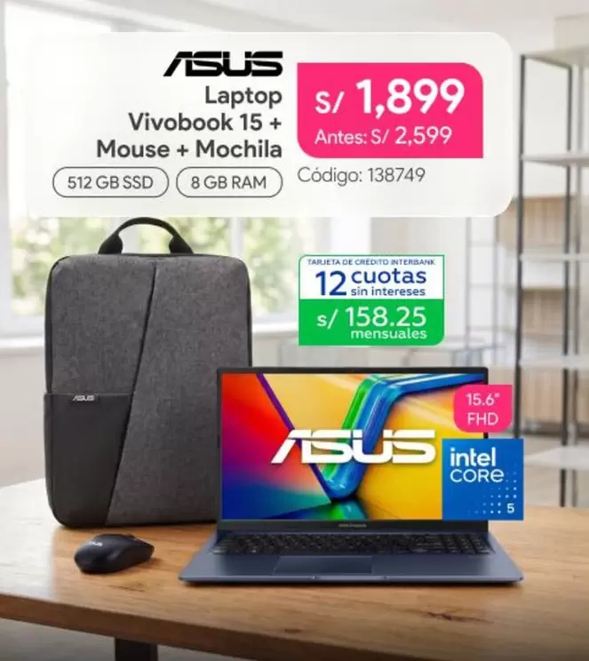 Asus - Laptop Vivobook 15+ Mouse + Mochila