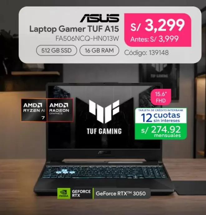 Asus - Laptop Gamer TUF A15 FA506NCQ-HN013W