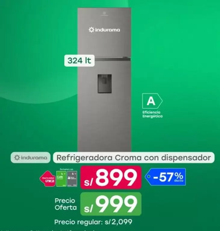 Indurama - Refrigeradora Croma con dispensador