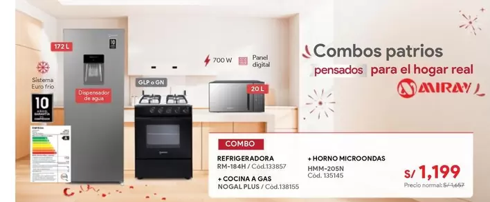 Miray - REFRIGERADORA RM-1648 / COCINA A GAS NOGAL PLUS / HORNO MICROONDAS HM-203N