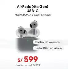 Apple - AirPods (4ta Gen) USB-C MXP63AM/A