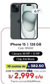 Apple - iPhone 15 | 128 GB Cód. 131430