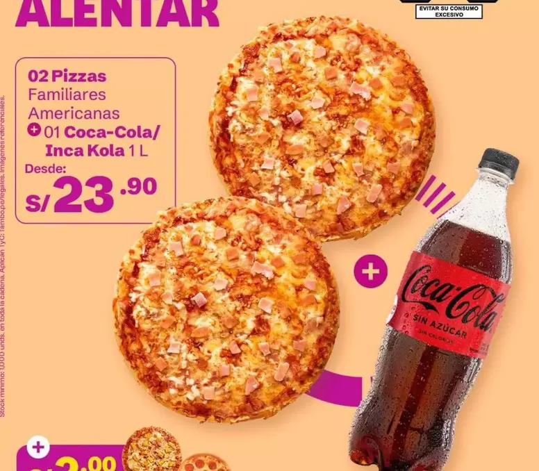Coca-Cola - 02 Pizzas Familiares Americanas + 01 /Inca Kola 1 L