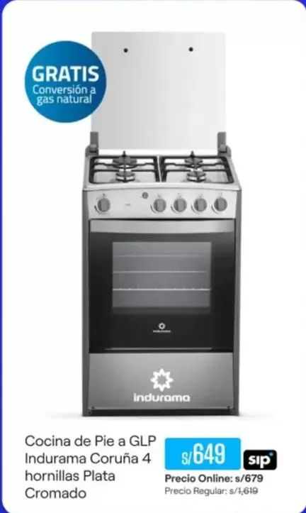 Indurama - Cocina de Pie a GLP Coruña 4 hornillas Plata Cromado