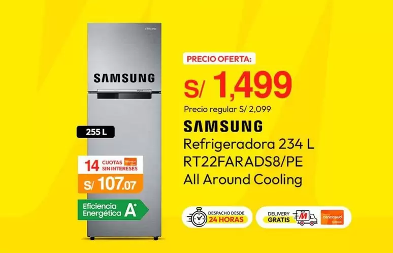 Samsung - Refrigeradora 234 L RT22FARADS8/PE All Around Cooling
