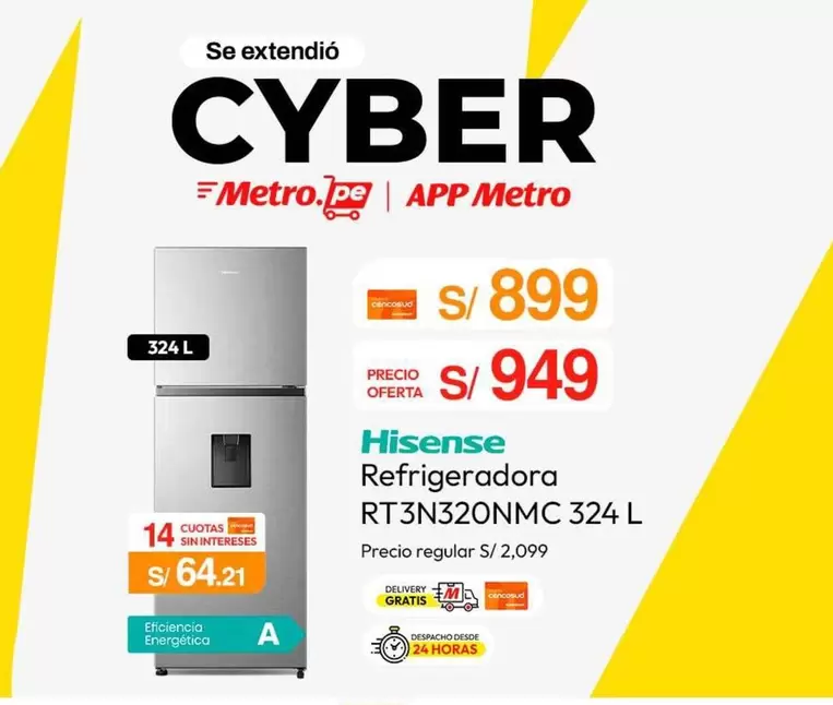 Hisense - Refrigeradora RT3N320NMC 324 L