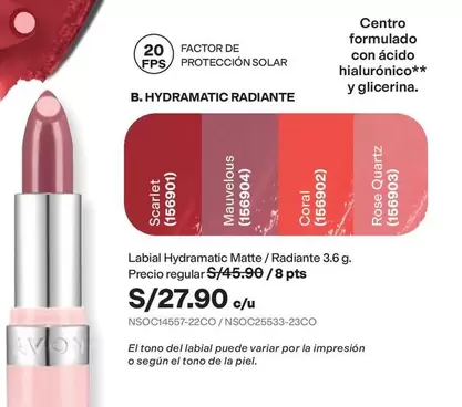 Avon - Labial Hydramatic Matte/Radiante 3.6 g