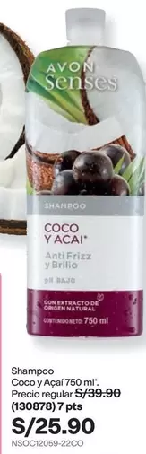Avon - Shampoo Coco y Açaí 750 ml